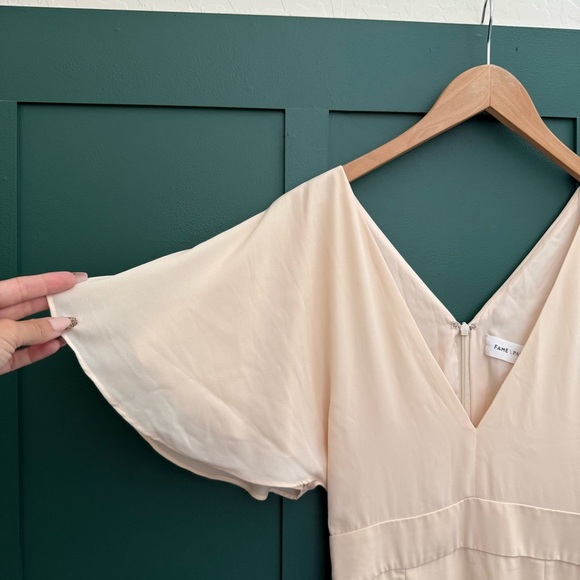 Fame and Partners V-Neck Cream Flutter Sleeve Dress - Picture 3 of 13
